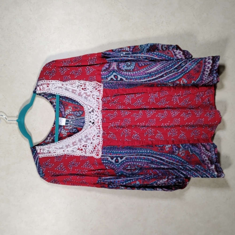 05130 Bila sheer red floral & paisley print blouse XL